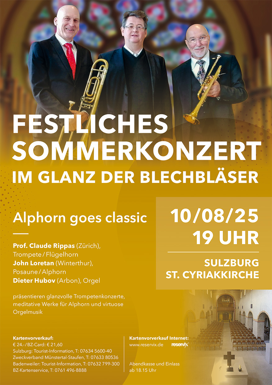 das renommierte schweizer Trio Prof. Claude Rippas (Zürich), Trompete/Flügelhorn, John Loretan (Winterthur), Posaune/Alphorn und Dieter Hubov (Arbon), Orgel