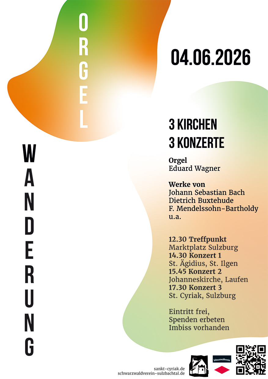 Am 4. Juni 2026 laden wir herzlichst ein zur ORGELWANDERUNG "3 Kirchen - 3 Konzerte".